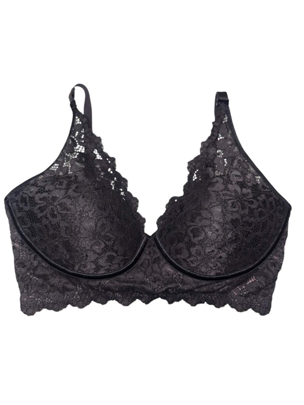 34C Maidenform Lined Black Lace Wireless Bra with Scalloped Lace   Trim